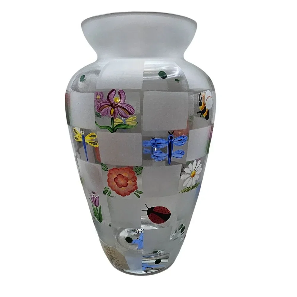 Lenox Nature's Splendor Handpainted Glass Vase Flowers Insects w/Box Signed